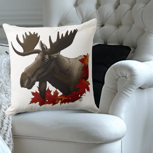Moose Red Maple Leaves Cushion