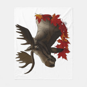 Moose Red Maple Leaves Fleece Blanket