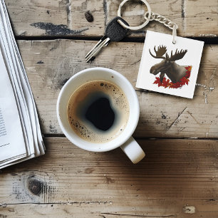 Moose Red Maple Leaves Key Ring