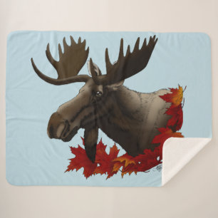 Moose Red Maple Leaves Sherpa Blanket