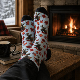 Moose Red Maple Leaves Socks