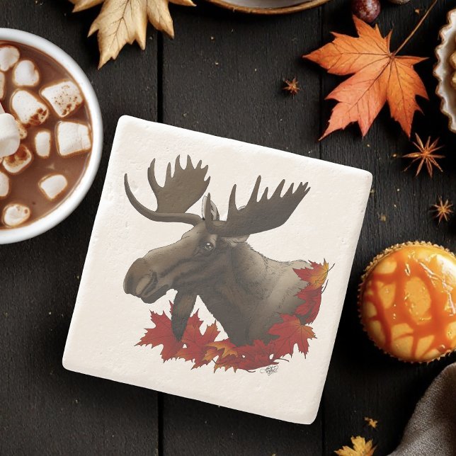 Moose Red Maple Leaves  Stone Coaster (Creator Uploaded)