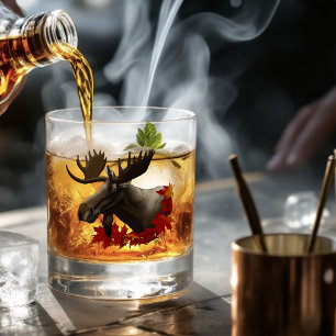 Moose Red Maple Leaves Whiskey Glass