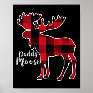 Moose Red Plaid Buffalo Matching Family Pajama Poster