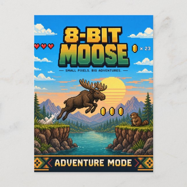 Moose, Retro 8-Bit Pixel Art Postcard (Front)