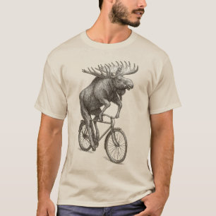 Moose Riding Bicycle Vintage Animal Art Lover T-Shirt