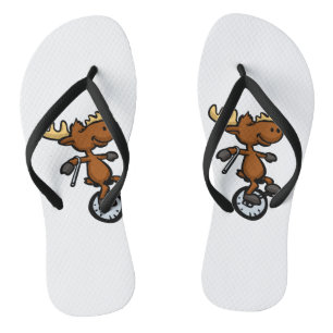 Moose riding unicycle   choose background colour jandals