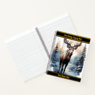 Moose roaming a peaceful winter forest notebook