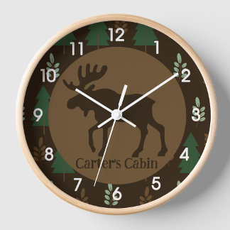 Moose Rustic Woodland Cabin Decor Clock