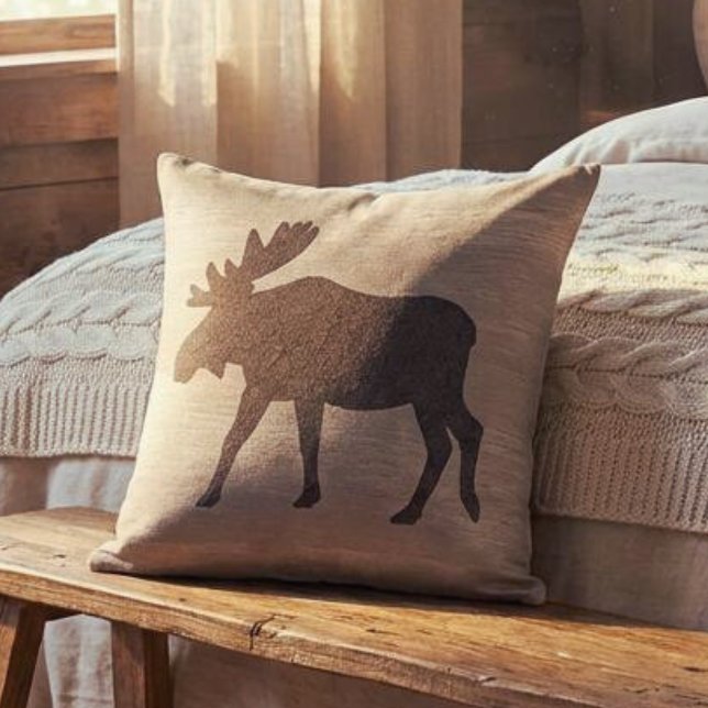 Moose Silhouette Reversible Throw Pillow (reversible moose silhouette throw pillow for mountain cabin
)