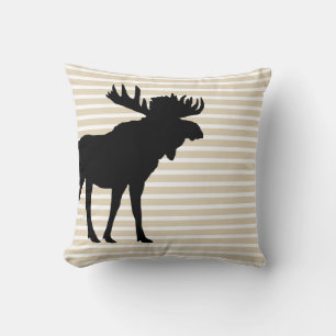 Moose Silhouette Stripe Pattern Throw Pillow