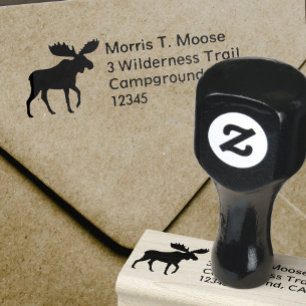 Moose Silhouette Wildlife Return Address Rubber Stamp