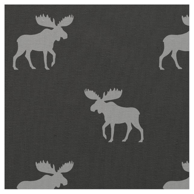 Moose Silhouettes Grey and Black Patterned Fabric (Close Up)