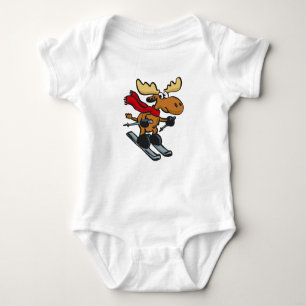 Moose skier cartoon   choose background colour baby bodysuit