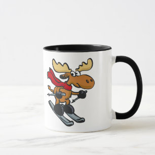 Moose skier cartoon choose background colour mug