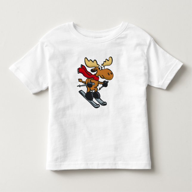 Moose skier cartoon | choose background colour toddler T-Shirt (Front)