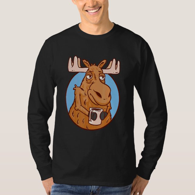 Moose   Sleep Moose With Coffee Moose T-Shirt (Front)
