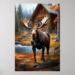 *~* MOOSE Stream Nature  Cabin Forest AP49 Poster