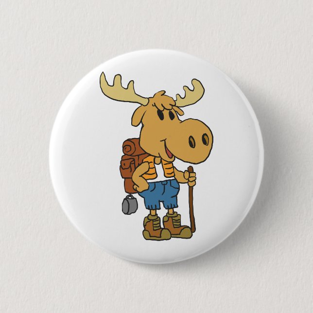 Moose traveller with backpack | choose back colour 6 cm round badge (Front)