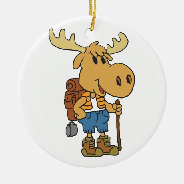 Moose traveller with backpack | choose back colour ceramic tree decoration (Front)