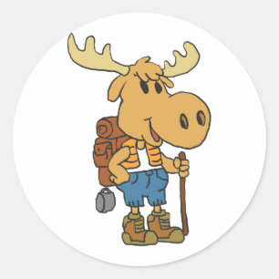 Moose traveller with backpack   choose back colour classic round sticker