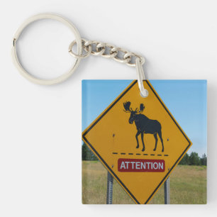 Moose Warning Sign Key Ring
