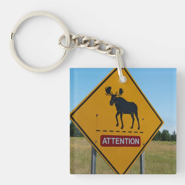 Moose Warning Sign Key Ring (Front)