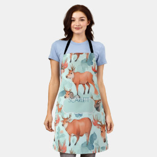 Moose Watercolor Colourful Personalised Pattern Apron