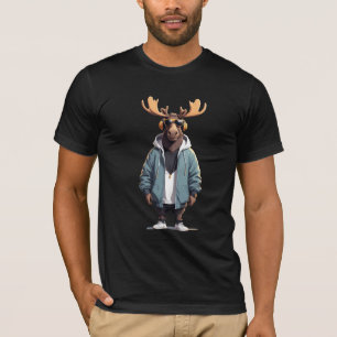 Moose Wearing Hoodie Funny Cool Animal Character T-Shirt