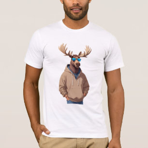 Moose Wearing Hoodie Funny Cool Animal Character T-Shirt