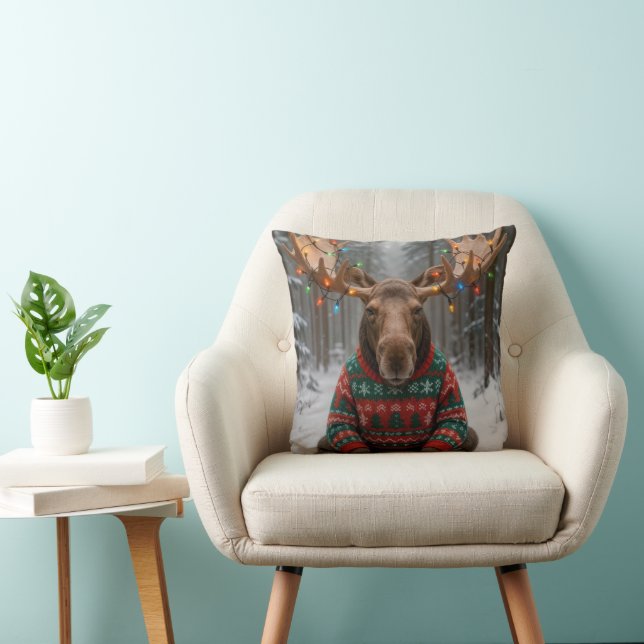 Moose Wearing Ugly Christmas Sweater Cushion (Chair)