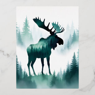 Moose Wildlife Animal Nature Forest Mountain Art Foil Holiday Postcard