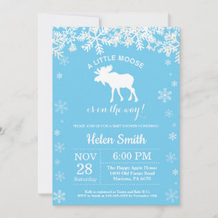 Moose Winter Blue Boy Baby Shower Snowflake Invitation