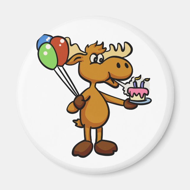 Moose with balloon and cake | choose back color magnet (Front)