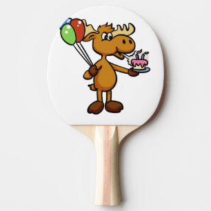 Moose with balloon and cake choose back colour ping pong paddle