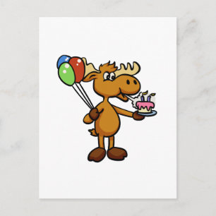 Moose with balloon and cake   choose back colour postcard