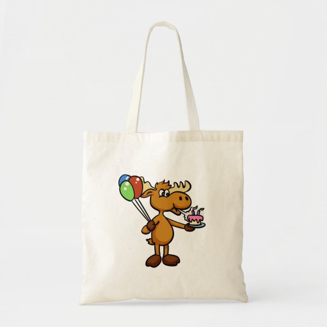 Moose with balloon and cake | choose back colour tote bag (Front)