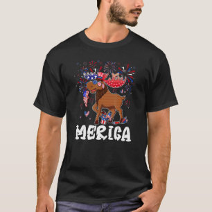 Moose With Fireworks Sunglasses Hat Merica  4th Of T-Shirt