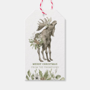 Moose with Flowers Merry Christmas Gift Tags