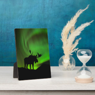 Moose with Green Aurora Borealis, Alaska Plaque