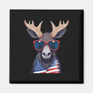Moose With Patriotic Usa Flag American Independenc Magnet