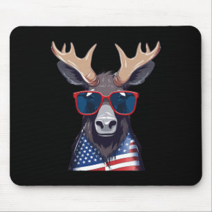 Moose With Patriotic Usa Flag American Independenc Mouse Pad