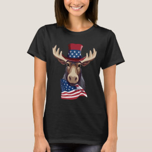 Moose With Patriotic Usa Flag American Independenc T-Shirt