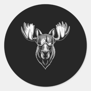 Moose With Ski Goggles Skiing Snowboarding Winter Classic Round Sticker