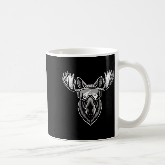 Moose with ski goggles skiing snowboarding winter coffee mug (Right)