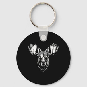 Moose With Ski Goggles Skiing Snowboarding Winter Key Ring