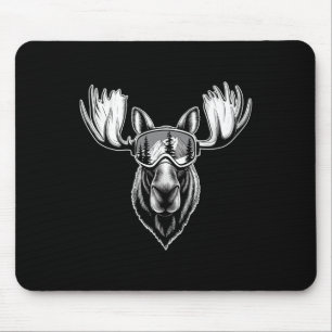 Moose With Ski Goggles Skiing Snowboarding Winter Mouse Pad