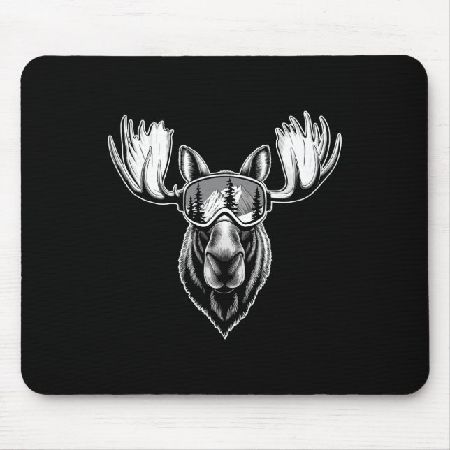 Moose With Ski Goggles Skiing Snowboarding Winter  Mouse Pad (Front)
