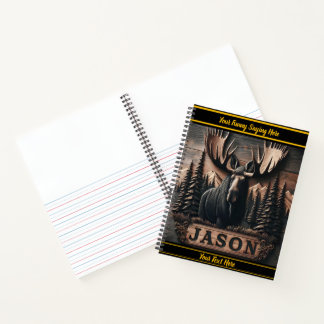 Moose wood carving in dark tones notebook