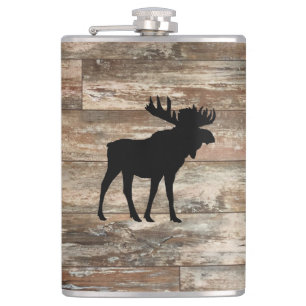 Moose Wood Painting Rustic Style Hip Flask